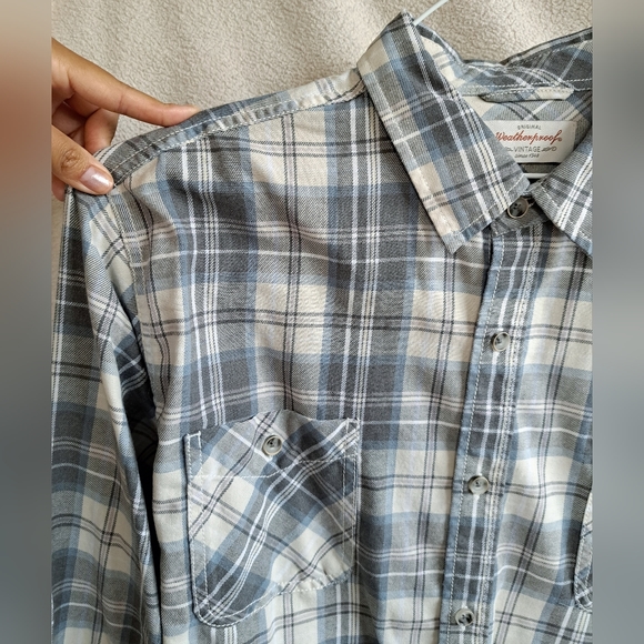 Men's Weatherproof Casual Button Down Grey Plaid Shirt - Picture 2 of 9